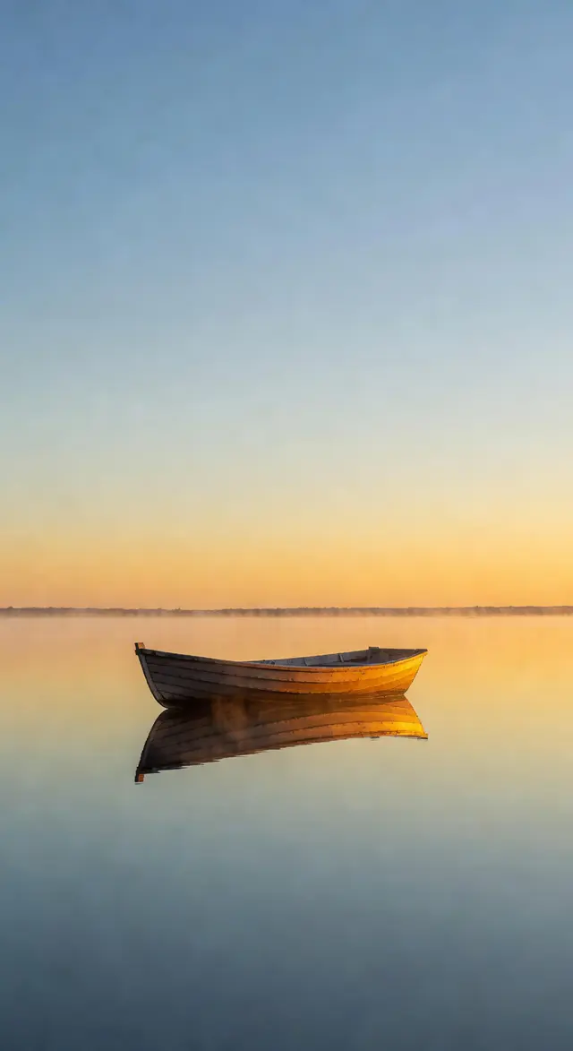 Wooden Boat on Mirror Lake