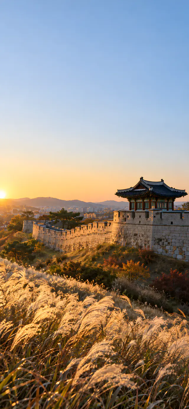 Hwaseong Fortress Wall in Silver Grass
