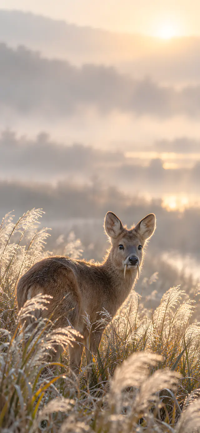 Water Deer in the Silver Grass